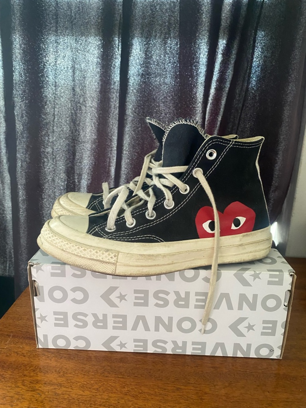 Comme des Garcons Black High-Top Sneakers with Red Heart